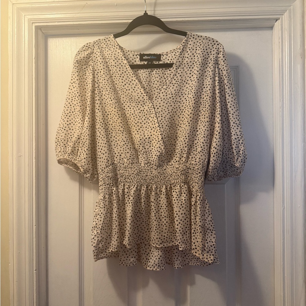 Alice Blue Cream Flutter Sleeve Peplum Blouse
